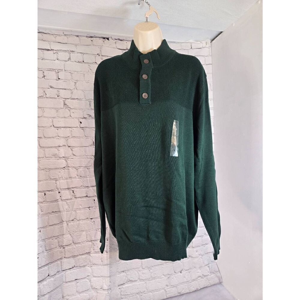 Club Room Mens Size Large Pine Grove Green Button Mock Sweater